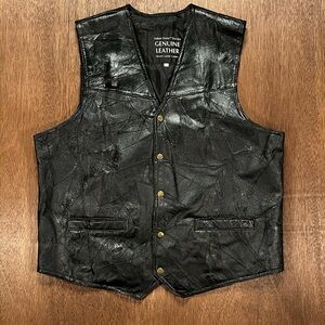 Genuine Leather Vintage Black Biker Vest